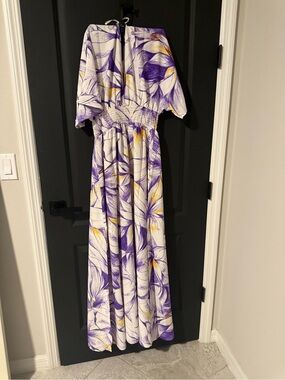 Floral Maxi Dress in White, Purple & Yellow